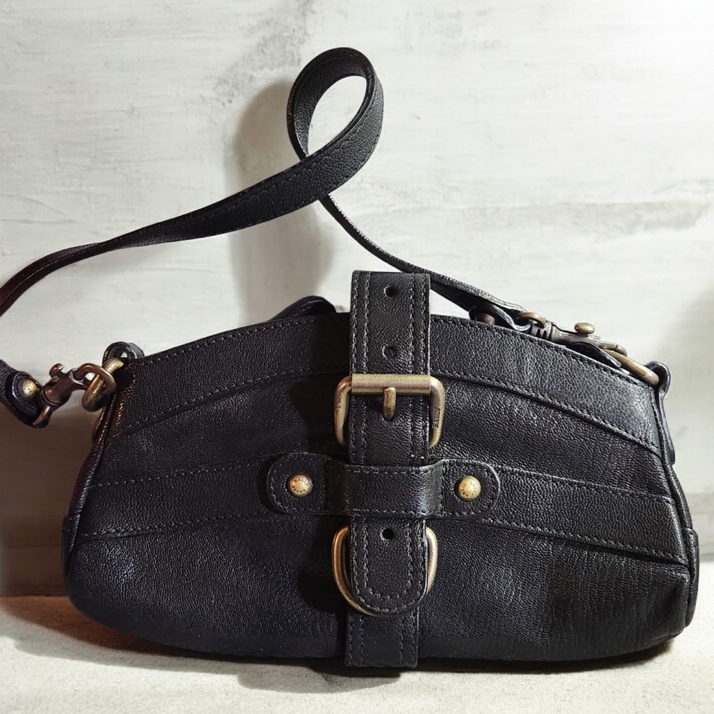 Vintage BALLY Pebbled Black Leather Shoulder Satchel Bag